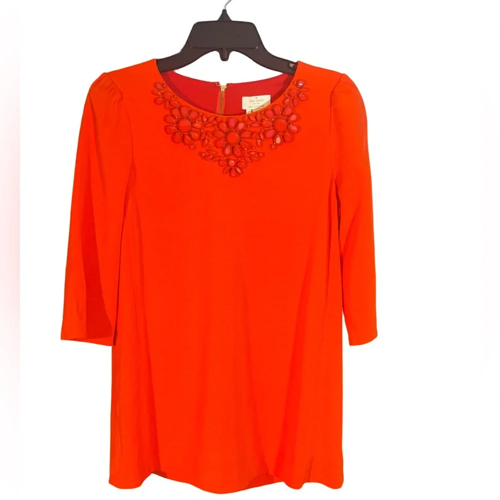 Kate Spade NWT Orange Gemstone Neckline Vanessa Top in carnelian SIZE 4 - Picture 4 of 12
